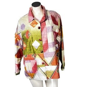 PARSLEY & SAGE Pastel Abstract Art-to-Wear Silk Sheen Blazer Jacket Size 1X